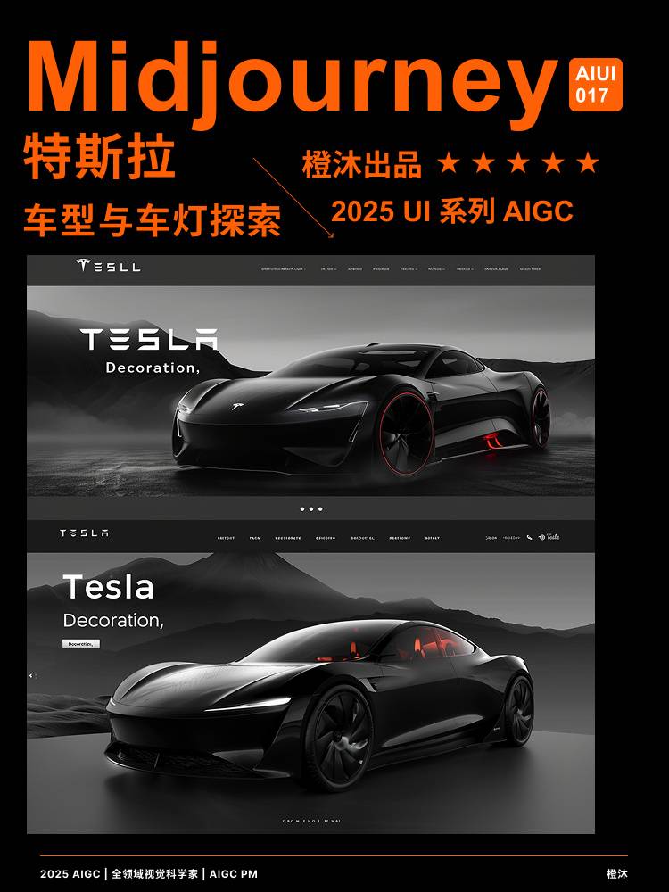 AI生成汽车UI系列！9套特斯拉黑色车身设计与车灯探索！